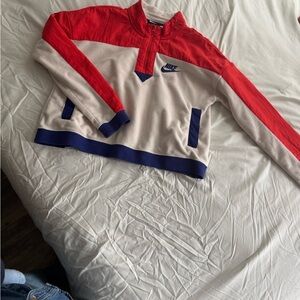 Nike Red and Cream Quarter-Zip Sweatshirt